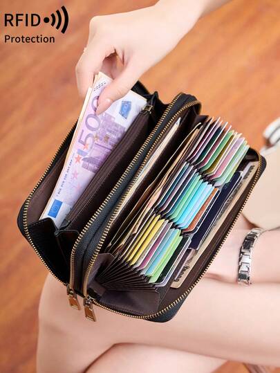 FOREVER MIYIN محفظة نسائية عتيقة ذات سعة كبيرة، حقيبة يد موضة، بطانة من البوليستر، تصميم متعدد الوظائف مع حماية RFID، فتحات متعددة للبطاقات، محفظة مع سير معصم، طراز عمل بسيط، هدية مثالية للنساء العاملات، عيد الميلاد/عيد المعلم/الذكرى السنوية/عيد الحب