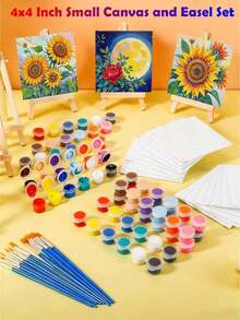 1/2/5/10/20 Set Large(8*10 In)& Mini (4*4In) Canvas And Easel Stand With Small Paint Brushes, 12 Colors Acrylic Paints, Palettes For Art Classes Painting Drawing Supplies, Paint And Sip Parties, Date Night Couple Games, Canvas Painting Kit For Adults Teens Primary Middle School College Student Birthday, Anniversary, Graduation, Christmas, Halloween, Easter, Thanksgiving, Valentine's Day, Or Special Day Gifts - Multicolor - View 4