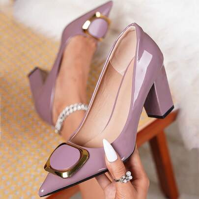 Women's Plus Size Fashion Green Pointed Toe Decor Solid Color Comfortable Chunky High Heel Shoes, Autumn/Winter