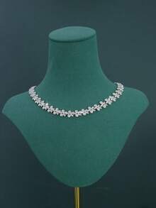 1 Set White Gold Plated Leaf Design Bridal Wedding Jewelry Set, Handcrafted With White Cubic Zirconia, Including Necklace, Bracelet, Earrings, Ring, Suitable For Daily Wear And Wedding, Wedding Anniversary Gift (Gift Box Packaging), Christmas Gift - Leaf Bride Wedding Set - View 4