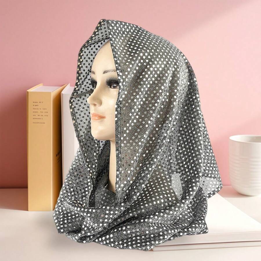 Women's Sequin Rave Hood Festival Rave Sparkly Rave Hood Head Scarf For Halloween Mardi Gras Costume Gear - 淺灰色 - 查看 1