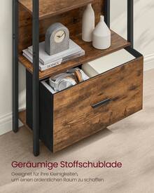 Bücherregal mit 5 Ebenen, Eckregal mit Schublade, Leiterregal, Industrial-Design, mit Stahlrahmen, für Wohnzimmer, Home Office, Schlafzimmer, 24 x 60 x 165 cm,24 x 40 x 165 cm - Vintagebraun-Schwarz - Übersicht 3