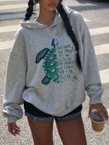 1pc Tween Girl Casual Printed Pullover Sweatshirt, Warm Thermal Lined, Long Sleeve, Autumn/Winter - Fun And Colorful Sweatshirt To Inspire Imagination In Young Minds - Grey - View 7