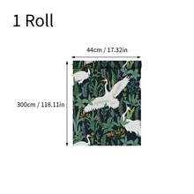 1 لفة ورق حائط لاصق ذاتي بطراز رجعي، بنقوش نباتات خضراء وطائر الكركي الأبيض والأحمر، ورق جداري قابل للإزالة من الفينيل، مقاس 17.32*118.11 بوصة، مقاوم للماء مناسب لديكور غرف المعيشة والمطبخ والنوم والحمام، تجديد الأثاث، ديكور منزلي طبيعي حديث، ورق حائط فني خريفي