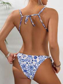 4pcs/Set Sexy Printed Women Swimwear Bikini Split Mesh Cover Up Skirt Triangle Bottom Split Beach Cover-Up Swimwear Summer