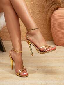 Giày sandal quai ngang nữ, mũi tròn, gót mỏng, kiểu Pháp hở mũi, phù hợp cho tiệc tùng, liên hoan, công sở. - Vàng - Xem 1