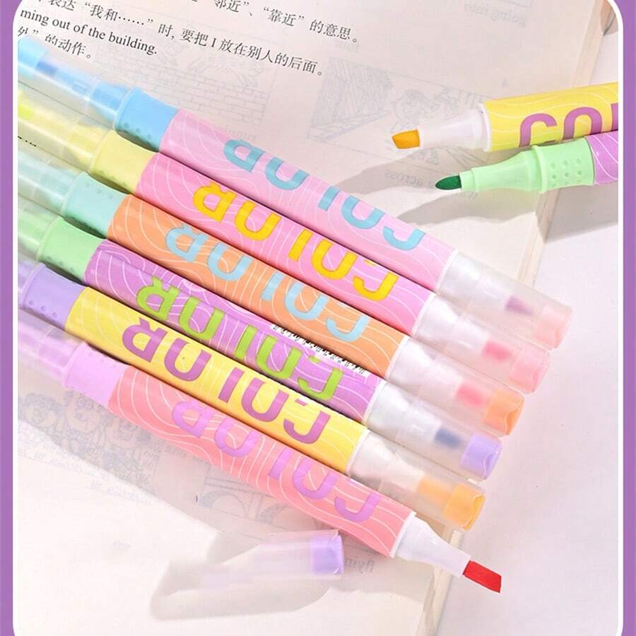 6 Colors Creative Double-Headed Highlighter Pen Student Acrylic Marker Large Capacity Marker Hand Pen For Students And Journaling