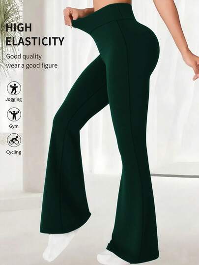 Pantalones casuales tipo leggings de cintura alta, pantalones deportivos de verano de pierna ancha para yoga, entrenamiento y carrera, con longitud de pierna acampanada, cintura elástica y elásticos, pantalones de trabajo y mallas elásticas