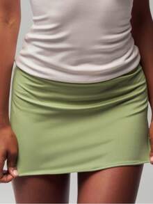Women's Fashion Mini Skirts Solid Color Low Waist Short Skirts Summer Casual Bodycon Skirts Streetwear - màu xanh lá - Xem 5