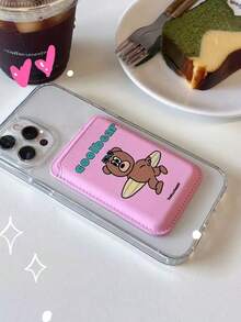 حامل بطاقات كارتون كوري على شكل دب لطيف، حافظة بطاقات جامعية من الجلد مع فتحات بطاقات مغناطيسية، مناسبة لأغطية هواتف آيفون 17 برو ماكس/16/15/14/13/12