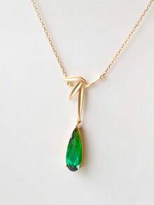 1 peça S925 Prata Esterlina Versátil Moderno Folha de Bambu Gota D'água Pedra Verde Pingente Colar, Vintage Elegante para Mulheres, Adequado para Uso Diário, Feriados, Festas, Joias Presente