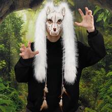 Halloween Carnival Fashion Animal Mask Fox Mask With Fake Fur Head Costume COS Werewolf Mask - Dark Grey - View 8