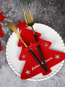 Customizable Name Christmas Tree Felt Personalized Cutlery Holder Bag Knife Fork Pouch Tableware Mat Party Table Decor Personalized Name Mat For Home Kitchen, Restaurant Dining, Party And Holiday Table Decor - Multicolor - View 7