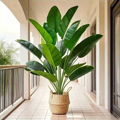 天堂鸟人造植物假树假香蕉叶植物热带棕榈树盆栽植物 | 家居室内现代装饰自然装饰 | 大型逼真叶子 |