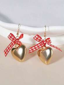 1pair Cute Strawberry Cake Design Earrings Sweet Bowknot Decor New Arrival For Women/Girls Valentines,Mom,Mother,Mother's Day,Gift - 紅色 - 查看 7