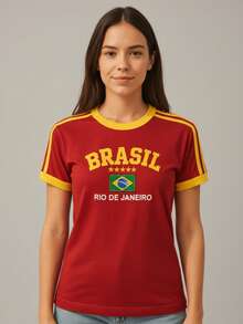 Baby Tee Brazil Retro Embroidered BabyLock Y2K Blouse - Red - View 2
