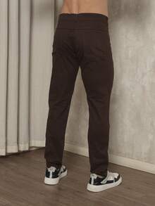 Men's Slim Fit Dress Twill Pants With Built-In Pockets And Lycra - Cà phê nâu - Xem 4