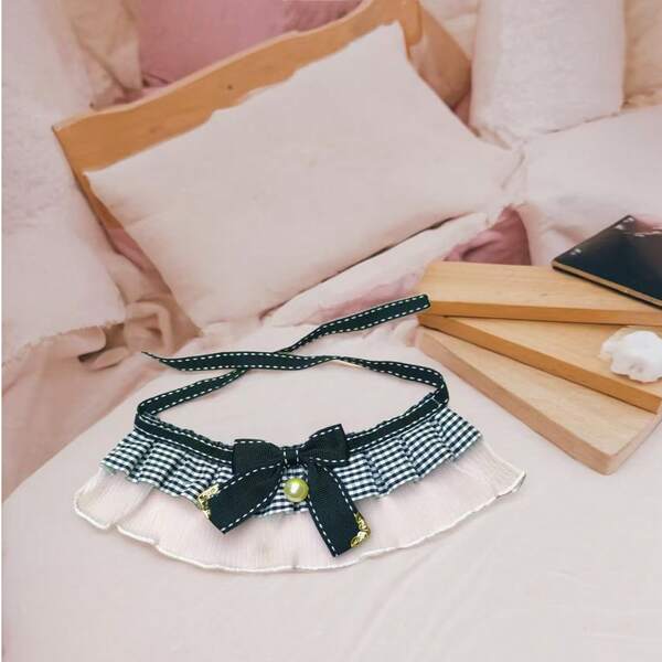 1 pieza Collar de gasa para mascotas con moño de perlas, universal para gatos y perros, accesorio para mascotas para sesiones de fotos al aire libre