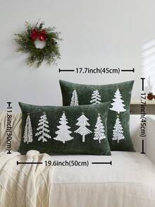1 buah Sarung Bantal Bordir Pohon Natal Hijau, Cocok untuk Dekorasi Dalam Ruangan, Sarung Bantal Dekoratif Natal, Isian Bantal Tidak Termasuk - Hijau - View 4