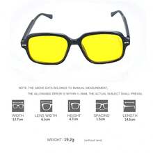 1pc Men's New European And American Full Frame Decorative Glasses, Personalized Square Frame Yellow Lens PC Frame With Leather Case, Fashionable Glasses Suitable For Vacation, Party, Driving
