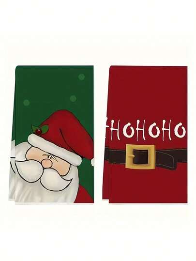 1/2/4 件圣诞老人厨房毛巾超柔软吸水超细纤维洗碗布，现代风格，可机洗，卡通主题，针织面料，圣诞节装饰和餐桌布置