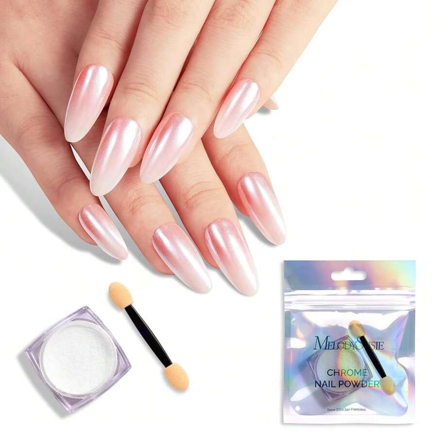 White Chrome Nail Powder For Gel Nails,Pearl Powder Mirror Effect Pigment Pearlescent Mermaid Pigment Pearl Glitter For Home DIY Salon Use Visit The Store{"Color_name":"White"} - 白色 - 查看 1