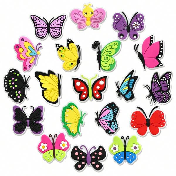 19Pcs Colorful Butterfly Series Shoe Charms For Clogs Sandals,Shoe Decoration Premium Quality Popular Charms Accessories Great Gift For Teens Men Women And Adults