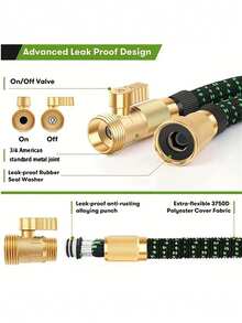 带 10 功能喷嘴的可扩展花园软管，柔性软管，3/4 英寸美制，用于花园浇水和清洁 - 黑綠色 - 查看 5