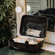 14-Inch Travel Cosmetic Case Hard Shell Lightweight Makeup Carrying Organiser Boxes - Black - View 4