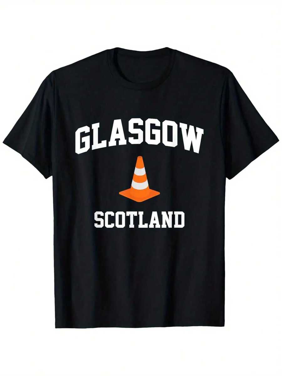 Men'S Funny Glasgow Scotland Traffic Cone Graphic T-Shirt - 100% 180gsm Heavyweight Casual Round Neck Short Sleeve Tee With Scottish Landmark Print, S-XXXL Sizes For Casual Attire & Themed Events - Humorous Scottish Souvenir Apparel, Funny Shirts For Men, Funny T Shirts, Funny Tshirts Men, Graphic Tees Men, Mens T Shirts, Shirts For Men, T Shirts For Men, T-Shirts For Men - 黑色 - 查看 1