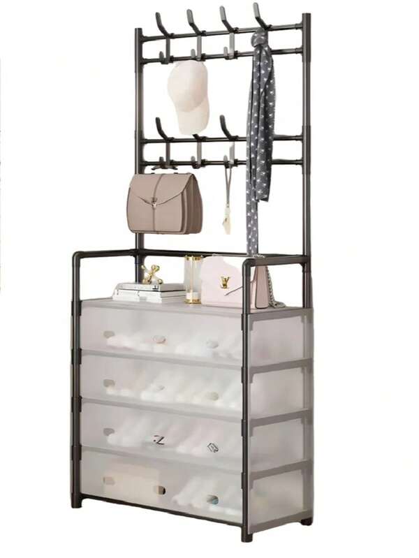 Zapatera Organizador de 4 Niveles, Perchero Multiusos de 2 Niveles Para Casa, Oficina, Salon, Dormitorio, Zaptera con Capacida de hasta 15 Pares, Ideal Para Zapatos, Ropa, Bolsas, Accesorios, Perchero con Diseño Minimalista, Materiales Resistentes