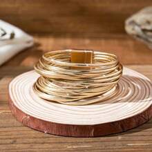 1pc Boho Vacation Style Multilayer Contrast Magnetic Buckle Bracelet Unisex Rock Hippie Wide-Brimmed Disturbing Bangle Wrap Bracelet For Women