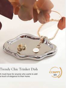 1pc Ceramic Jewelry Tray, Decorative Cloud Dressing Table Key Tray, Women's Ring Holder, Cute Jewelry Tray For Aesthetic Decoration, Silver, Suitable As Room Decoration, Home Decoration, Birthday Decoration, Kitchen, Wedding, Bedroom Decoration, Living Room Decoration, Gift, Party Decoration