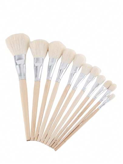 11Pcs/Set, Deluxe Goat Hair Paint Brush Set - Versatile Blending Brushes For Acrylic, Watercolor, Oil Painting, Face, Body Art - Soft, Flexible, Easy-Clean,