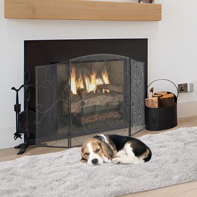 Pantalla para chimenea de 3 paneles, resistente malla de hierro para chimenea, cubierta protectora contra chispas de 48 pulgadas de largo x 30,2 pulgadas de alto, no requiere ensamblaje, rejilla independiente para cerca de chimenea para sala de estar, decoración del hogar, color negro vintage