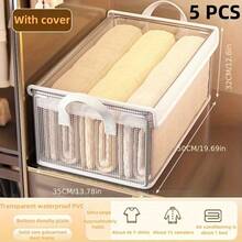 5-Piece Large-Sized PVC Dust-Proof Foldable Clothing Storage Box With Lid, Perfect Choice For Home And Dormitory, Clothing Storage Box, Wardrobe Organization, Under-Bed Storage Basket, Cushion Storage
