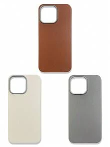 Funda de teléfono de lujo con textura de lichi de tacto suave, combinación de 3 colores para todas las estaciones, gris, marrón y beige, compatible con iPhone/Galaxy - Multicolor - Ver 17