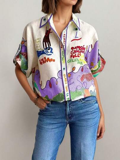 Elegant & Fashionable Women's Printed Casual Blouse Vacation Summer