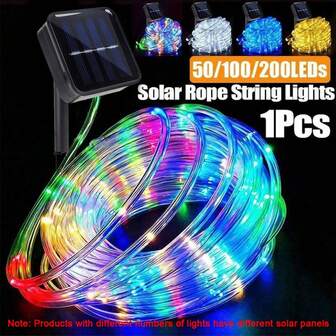 1 件太阳能 LED 灯串 50/100/200 LED 灯管绳串灯，带 8 种模式户外防水 PVC 灯管太阳能栅栏灯适用于家庭花园庭院走道派对装饰（72.17 英尺/39.37 英尺/22.96 英尺，暖色/白色/彩色/红色/蓝色/绿色/紫色）秋季装饰家居装饰户外装饰