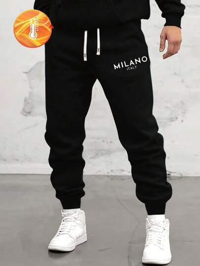 Plus Size Men's Drawstring Waist Pockets Cuffed Casual Sweatpants, Autumn/Winter