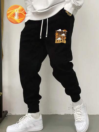Plus Size Men's Drawstring Waist Pockets Cuffed Casual Sweatpants, Autumn/Winter