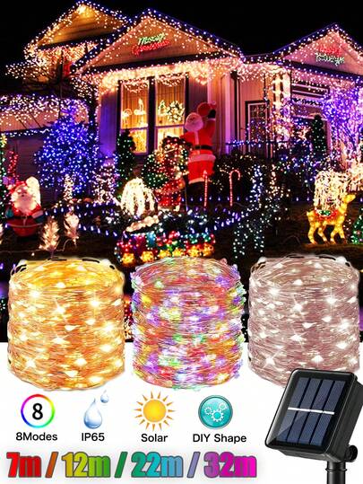 太阳能花园仙女灯 - 50/100/200/300 LED 户外灯串，8 种模式，DIY 铜线仙女花环灯防水铜线，适用于圣诞节、万圣节、新年和情人节装饰