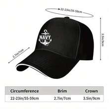 1pc Adjustable Nautical Anchor & "Navy" Text Trucker Baseball Cap - 100% Polyester, Black With White Stitching, Unisex Outdoor Sports Hat For Men & Women, Maritime Apparel, Sporty Design, Durable Headgear Suitable For All Seasons - Navy Blue - View 4