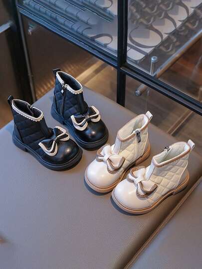 1 Pair Baby/Kids Boots, Girls Short Boots, 2025 New Autumn/Winter Bowknot Boots, Princess Style