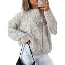 2025  Women's Oversized Cable Knit Crewneck Sweaters - Pastel Gray - View 1