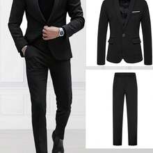 [High-End] 2pcs Men's Suit Set - High-End Fashionable For Wedding Banquet Party - màu đen - Xem 1