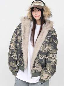 American Retro Boom Brand Wool Zip Cardigan Hoodie For Women, Autumn/Winter Couple's Luxurious Casual Outerwear, Boom Coat, Winter Fur Hoodie, Winter Jacket, Fur Jacket, Down Jacket For Women - AA - 查看 3