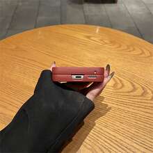 奢华简约纯色酒红色手机壳，带3D心形指环支架，兼容三星Galaxy ZFlip7、ZFlip6、ZFlip 5手机，后盖 - 酒紅 - 查看 11