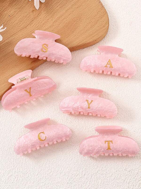 Oversized Pink English Letter Hair Claw Clips, Hair Claw, High-End Aesthetic For Women Elegant Hair Accessories Elegant Hair Clips Winter Hair Clutch