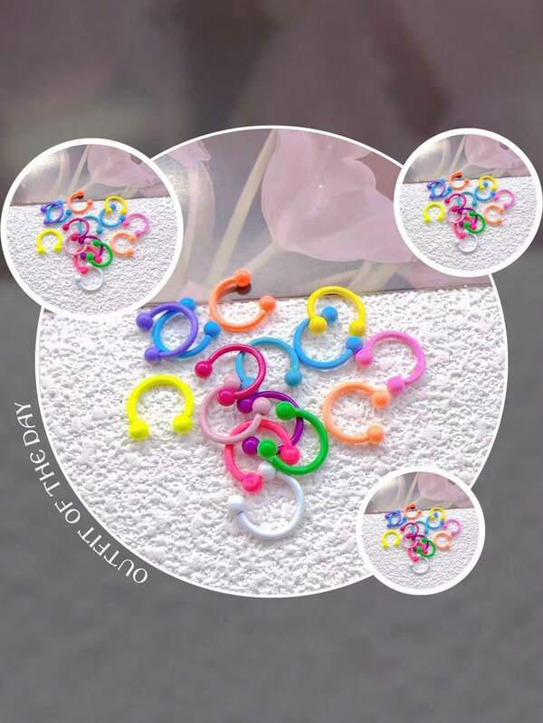 Caixa misteriosa com dez peças de cores aleatórias, piercing no nariz, piercing no nariz em forma de C com tinta cozida, piercing na sobrancelha, piercing no osso da orelha, acessório para perfuração humana, presente de aniversário para mulheres